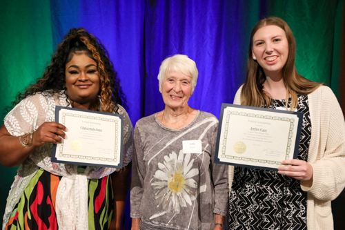 Judy Felland with 2023 recipients Chakeemala Jones (left) and Amber Case (right).