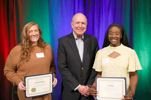 Ed Dunn with 2023 recipients Katherine Phillips (left) and Joy Bradley (right).