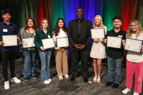 2023 BCF Board Secretary Ray Lipscomb with 2023 recipients Andres Cardoso, Brooke Modro, Jennifer Perales, Jose Silva, Mitzy Grana Diaz, Rylee Ackerman, and Rylee Deckard.