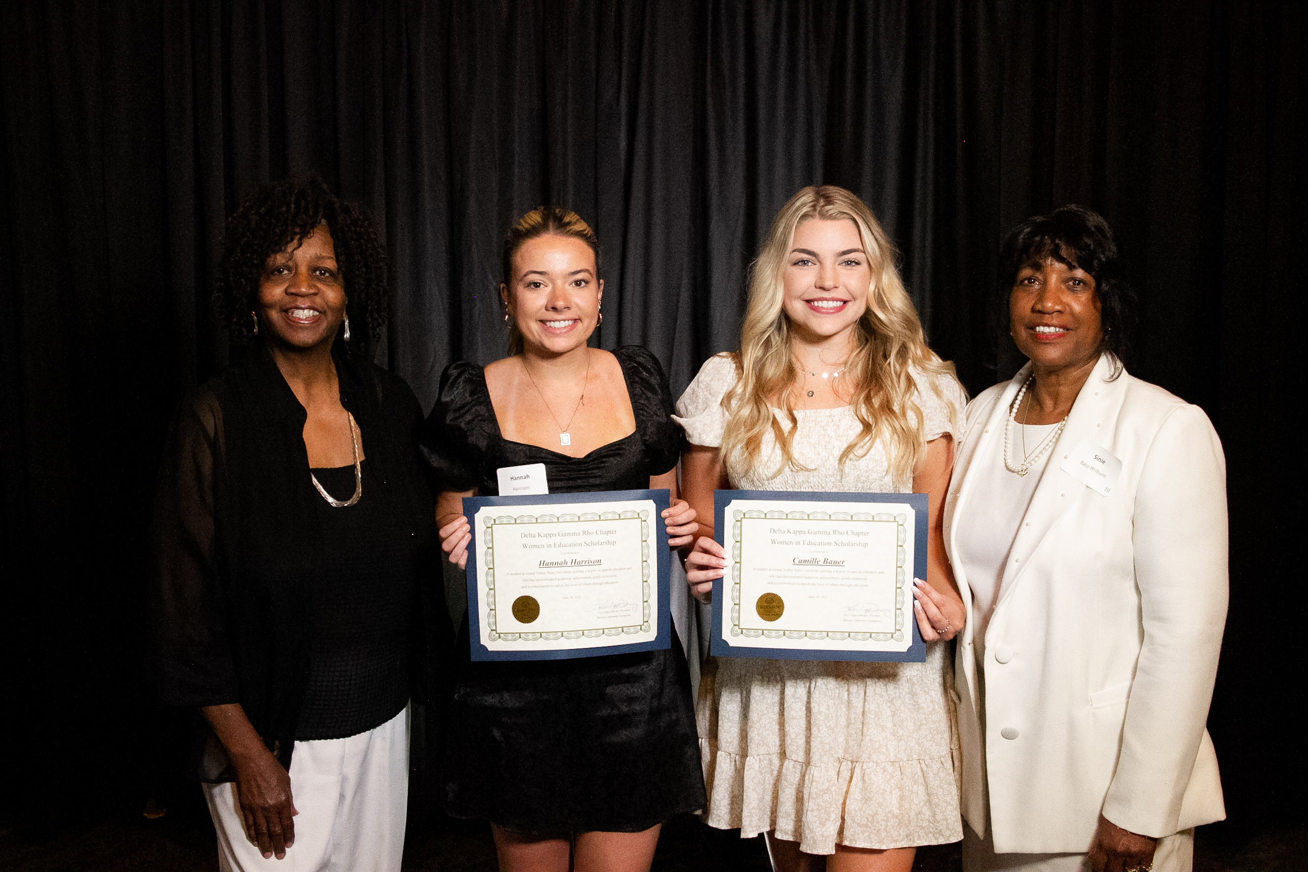Barbara Peeples and Sinie Bass-Wilburn with 2022 recipients Hannah Harrison and Camille Bauer.