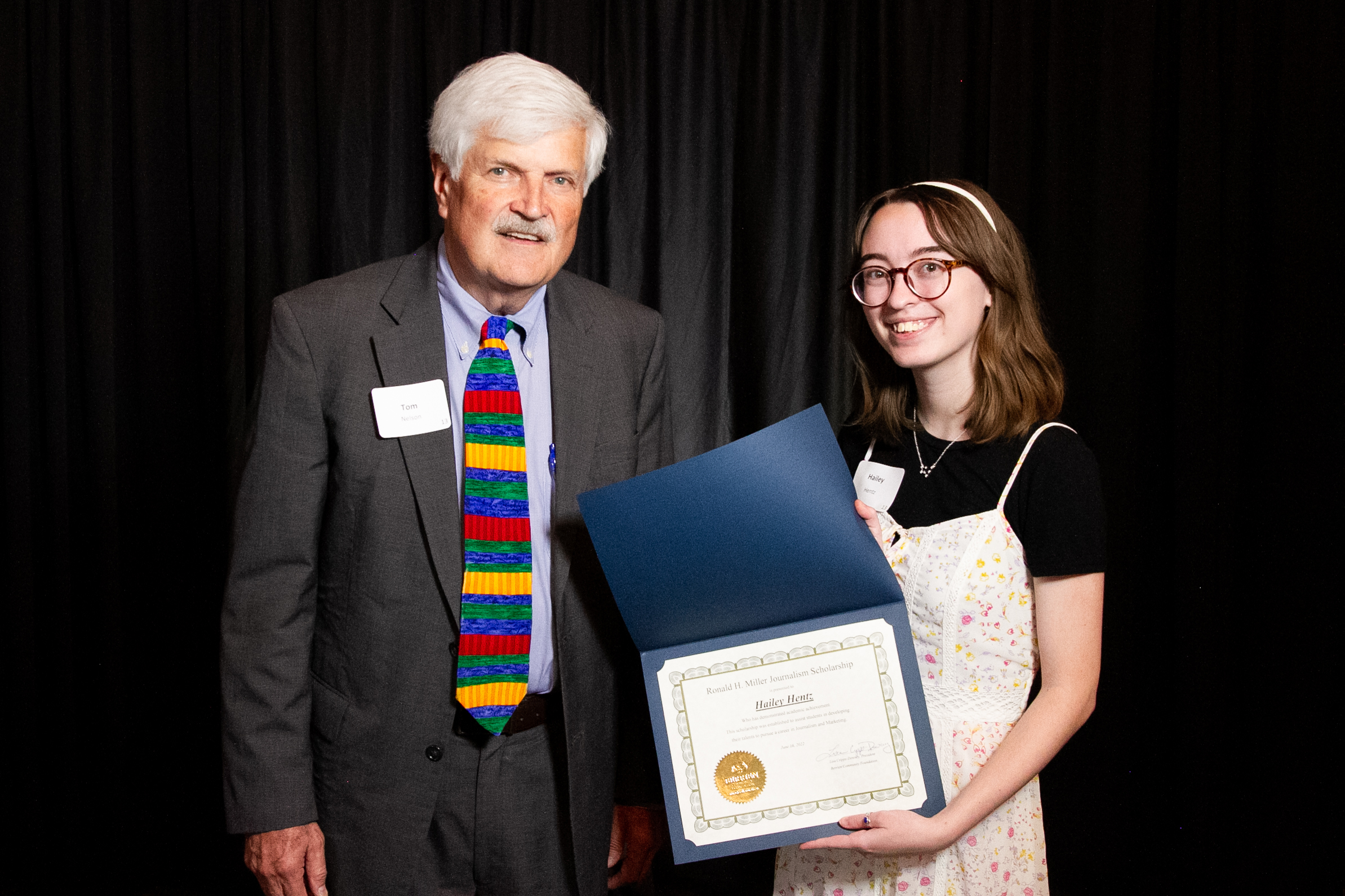 BCF Board Member Tom Nelson with 2022 recipient Hailey Hentz.