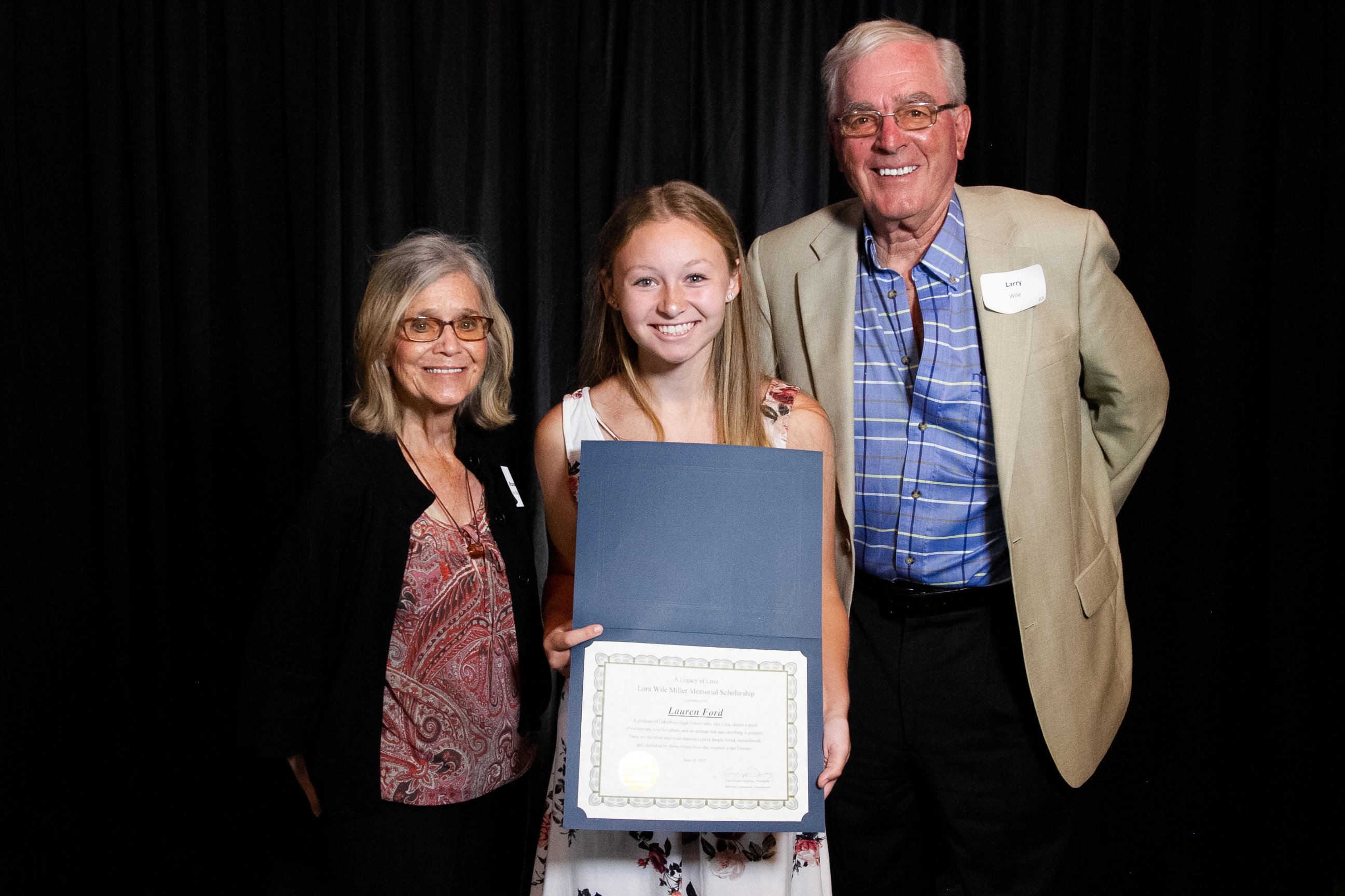 Donors Larry and Rose Wile with their 2022 recipient Lauren Ford. 