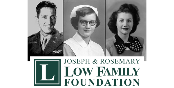 Low Foundation logo with portraits of three people (their founders)